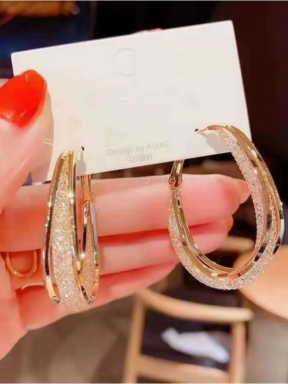 ** High-Quality Stainless Steel Gold Textured Double Hoop Earrings